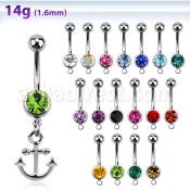 mcd632 piercing ombligo acero quirurgico bola joya bisel 8mm ancla liso colgado 10mm mayorista
