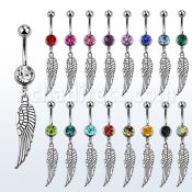 mcd653 piercing ombligo acero quirurgico bola joya bisel 8mm ala pajaro color plateado liso colgado 10mm venta