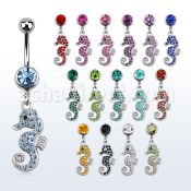 mcd674 piercing ombligo acero quirurgico bola joya bisel 8mm caballito mar cristal colgado 10mm mayorista