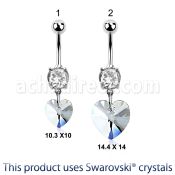 mcd716 piercing ombligo acero quirurgico zirconia 8mm cristal swarovski corazon colgado 10mm venta