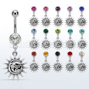 mcd726 piercing ombligo acero quirurgico bola joya bisel 8mm sol liso colgado 10mm al por mayor