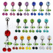 mcdch11 piercing ombligo acero quirurgico bola joya bisel 8mm cristal cerezas colgado 10mm mayorista