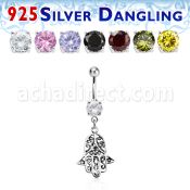 mcdvd14 piercing ombligo acero 316l zirconia redonda 8mm mano fatima plata esterlina al por mayor