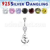mcdvd18 piercing ombligo acero 316l zirconia redonda 8mm ancla cuerda plata esterlina colgado venta