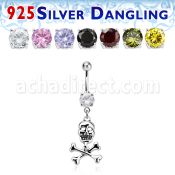 mcdvd28 piercing ombligo acero 316l zirconia redonda 8mm calavera huesos cruzados plata esterlina distribuidor