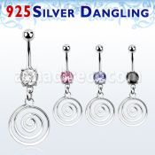 mcdvd32 piercing ombligo acero 316l zirconia redonda 8mm remolino plata esterlina colgado venta