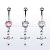 mcdz14 piercing ombligo acero quirurgico zirconia 8mm cruz zirconia redonda centro 10mm distribuidor mayorista