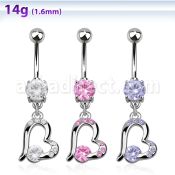 mcdz362 piercing ombligo acero quirurgico zirconia redonda 8mm corazon zirconita colgado al por mayor