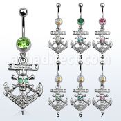 mcop691 piercing ombligo acero quirurgico bola joya bisel 8mm ancla calavera opalos sinteticos como ojos 10mm distribuidor mayorista