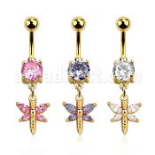 mdgz1 piercing ombligo acero 316l anodizado dorado zirconia redonda 8mm mariposa zirconia mayorista