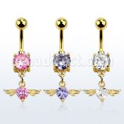 mdgz367 piercing ombligo acero 316l anodizado dorado zirconia 8mm zirconia corazon alas distribuidor mayorista