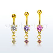 mdgz411 piercing ombligo acero 316l anodizado dorado zirconia redonda 8mm colgante flor zirconia oro distribuidor mayorista
