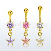 mdgz413 piercing ombligo acero 316l anodizado dorado zirconia redonda 8mm colgante flor zirconia oro al por mayor