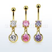 mdgz417 piercing ombligo acero 316l oro zirconita redonda 8mm colgante redondo zirconia medio oro mayorista