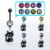 mdk503 piercing ombligo acero quirurgico pvd bola lisa 5mm bola joya 8mm gato negro negro colgado 10mm mayorista