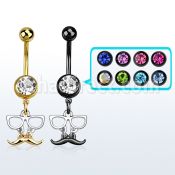 mdk507 piercing ombligo acero 316l pvd bola joya 8mm colgante negro dorado bigote gafas 38 10mm al por mayor