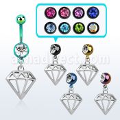 mdk575 piercing ombligo acero quirurgico pvd bola lisa 5mm bola joya 8mm diamante colgado 10mm venta