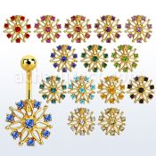 mdk700 piercing ombligo acero 316l anodizado flor grandes cristal inferior al por mayor