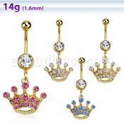 mdk703 piercing ombligo acero 316l pvd dorado bola lisa 5mm bola joya 8mm corona cristal oro 10mm mayorista