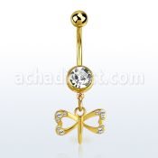 mdk761 piercing ombligo acero chapado pvd bola superior lisa bola joya pequeno colgante cristal libelula colgante laton chapado oro