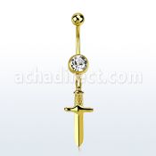 mdk768 piercing ombligo acero chapado pvd dorado bola joya colgante punal colgante laton chapado oro