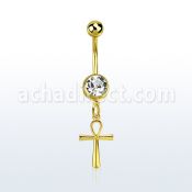 mdk769 piercing ombligo acero 316l pvd dorado bola lisa 5mm bola 8mm joya bisel colgante cruz ankh oro distribuidor mayorista
