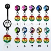 mdkfr8r piercing ombligo acero quirurgico pvd bola lisa 5mm bola 8mm joya 8mm multi cristal ferido rayas color rasta 10mm distribuidor mayorista
