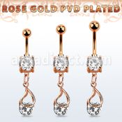 mdrz416 piercing ombligo acero 316l oro rosa zirconita redonda 8mm colgante zirconia redonda ajustada presion oro rosa venta