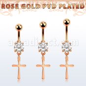 mdrz757 piercing ombligo acero quirurgico oro rosa zirconia redonda 8mm colgante liso cruz simple venta