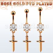 mdrz768 piercing ombligo acero anodizado oro rosa cz redonda colgante punal colgante laton chapado oro rosa