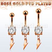mdrzlit piercing ombligo acero 316l pvd oro rosa zirconia redonda 8mm colgante acero rayo al por mayor