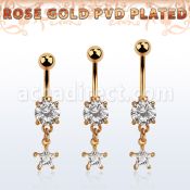 mdrzs6 piercing ombligo acero 316l anodizado oro rosa zirconia redonda 8mm colgante estrella zirconia 6mm oro rosa venta
