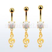 mgo709 piercing ombligo acero 316l pvd dorado opalo redondo colgante nota musical distribuidor mayorista