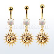mgo726 piercing ombligo acero 316l pvd dorado opalo redondo colgante liso sol venta