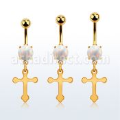 mgocro piercing ombligo acero 316l pvd dorado opalo redondo cruz acero distribuidor mayorista