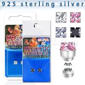 mgzq6 par piercing oreja magnetico plata zirconia cuadrada 6mm en blister pack paquete mayorista