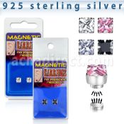 mgzq6 par piercing oreja magnetico plata zirconia cuadrada 6mm en blister pack paquete mayorista