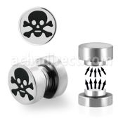 mip10 plug falso magnetico acero quirurgico logo huesos cruzados detras calavera 8mm vendido por pieza venta