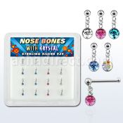 nbdm16 caja display 16 piercing nariz hueso plata esterlina 925 0 6mm bola cristal redondo colgado 1 5mm venta