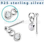 nbdvbz1 silver nose bone ball bezel set dangling cz