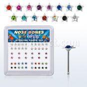 nbsarbxm caja display piercing nariz hueso plata esterlina 925 0 6mm estrella plata lisa 3mm cristal redondo centro al por mayor