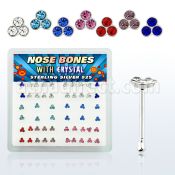 nbtrm caja display piercing nariz hueso plata esterlina 925 0 6mm cristal redondo triple 1mm distribuidor mayorista