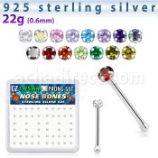 nbzbc12 caja display piercing nariz hueso plata esterlina 925 0 6mm zirconia claras 1 25mm al por mayor