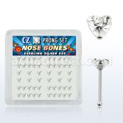 nbzhc caja display piercing nariz hueso plata esterlina 925 0 6mm zirconia claras corazon 3mm distribuidor mayorista