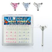 nbztrm caja display piercing nariz hueso plata esterlina 925 0 6mm zirconia tri 3mm distribuidor