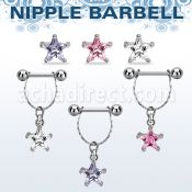 npdl34 barbell pezon acero quirurgico bolas 5mm conectadas traves colgante zirconita estrella 6mm plata distribuidor mayorista