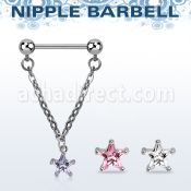 npdl35 barbell pezon acero quirurgico bolas 5mm conectadas traves colgante zirconita estrella 6mm plata distribuidor mayorista