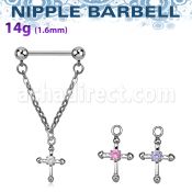 npdl3 barbell pezon acero quirurgico bolas 5mm conectadas traves cruz zirconita central al por mayor