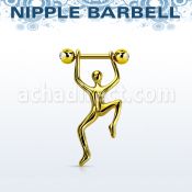 nptd12 barbell pezon acero 316l pvd dorado bolas 5mm joya bisel hombre colgando plata al por mayor