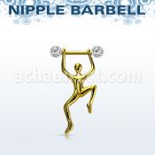 nptd15 barbell pezon acero 316l pvd dorado multi cristal 5mm ferido bolas hombre colgando oro mayorista
